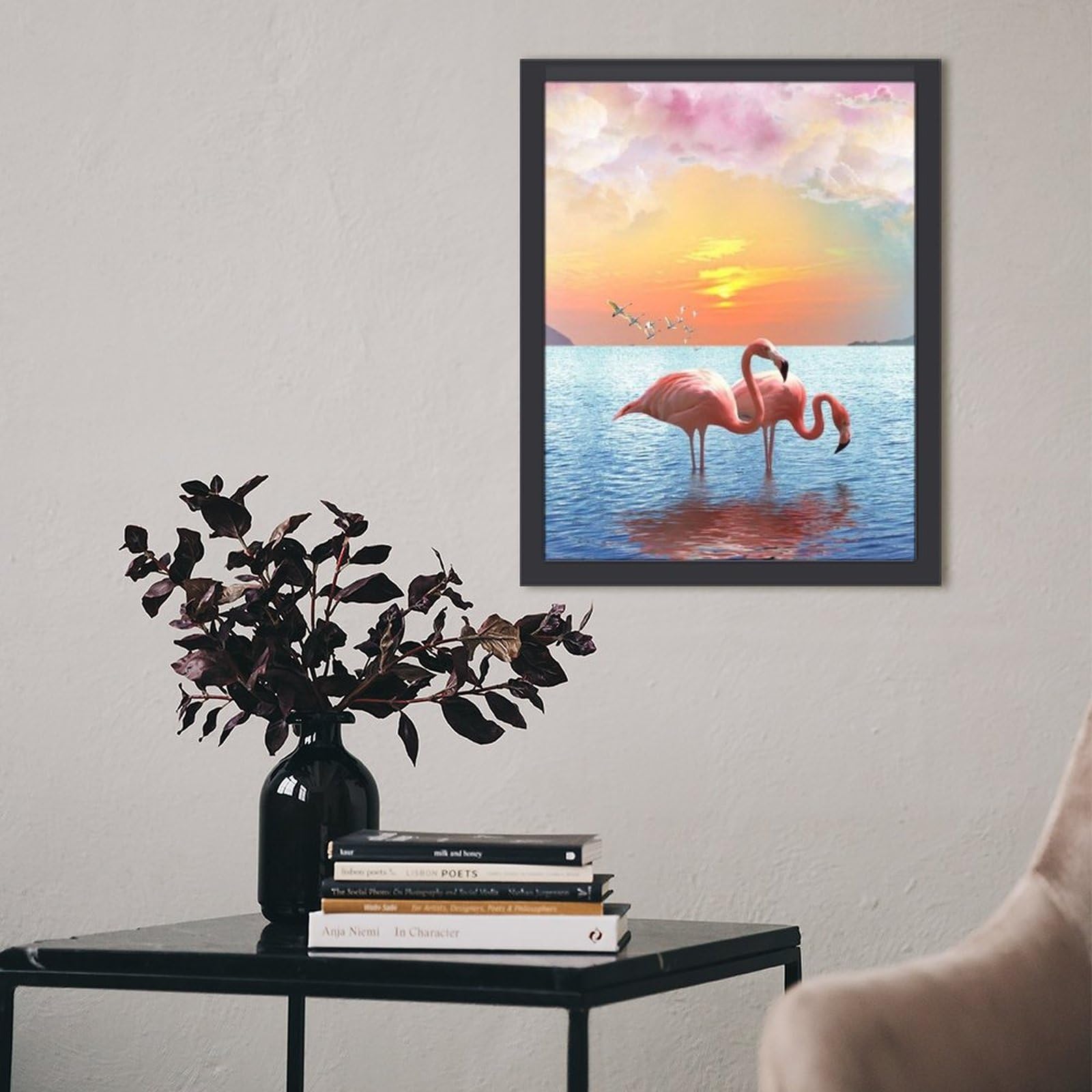 Amazon.co.jp: 夕暮れ時の水の中の2匹のフラミンゴ 絵画 絵 幻想的な
